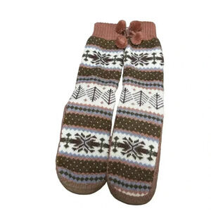 MUK LUKS Desert Sand Slipper Socks with Poms One Size